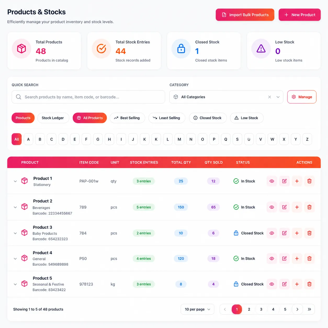 Manage Inventory & Stock Control